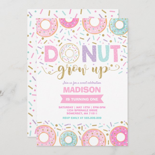 Doughnut Birthday Invitation Doughnut Grow Up Part (Front/Back)