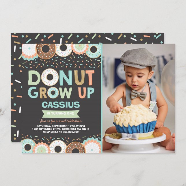 Doughnut Birthday Invitation Doughnut Grow Up Part (Front/Back)