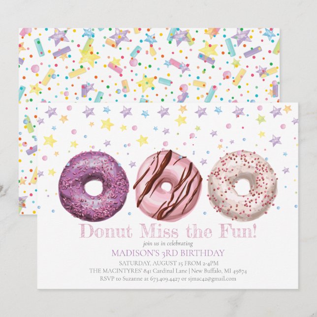 Doughnut Birthday Invitation Doughnut Grow Up Part (Front/Back)