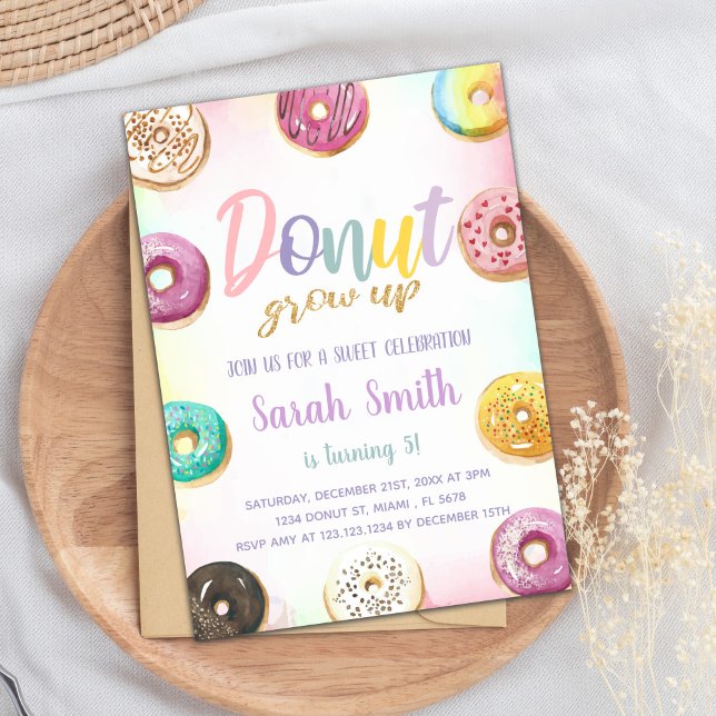 Doughnut Birthday Invitation, Doughnut invitation (Pink Donut Birthday Invitations)