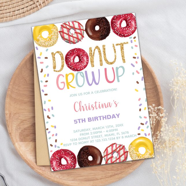 Doughnut Birthday Invitation, Doughnut invitation (Yellow Donut Birthday Invitations)