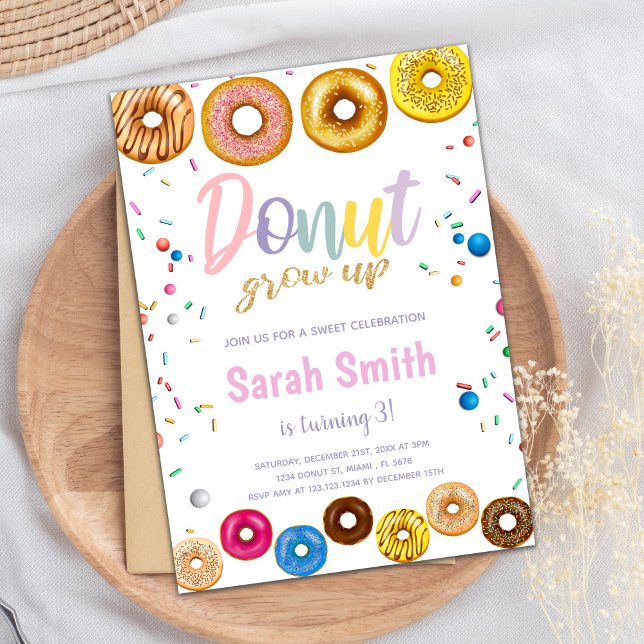 Doughnut Birthday Invitation, Doughnut invitation (Colors Donut Birthday Invitations)