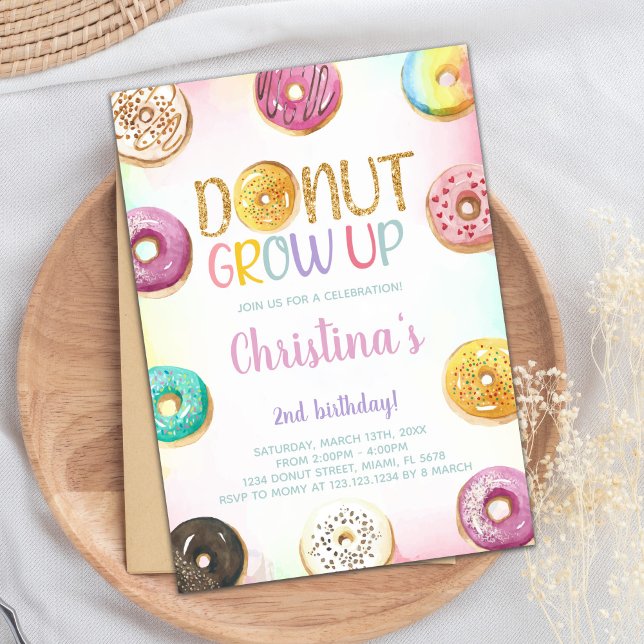 Doughnut Birthday Invitation, Doughnut invitation (Golden Glitter Donut Birthday Invitations)