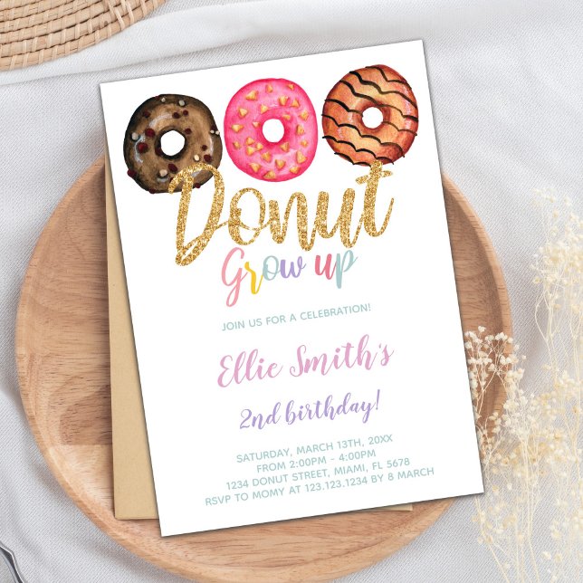 Doughnut Birthday Invitation, Doughnut invitation (3 Donut Birthday Invitations)
