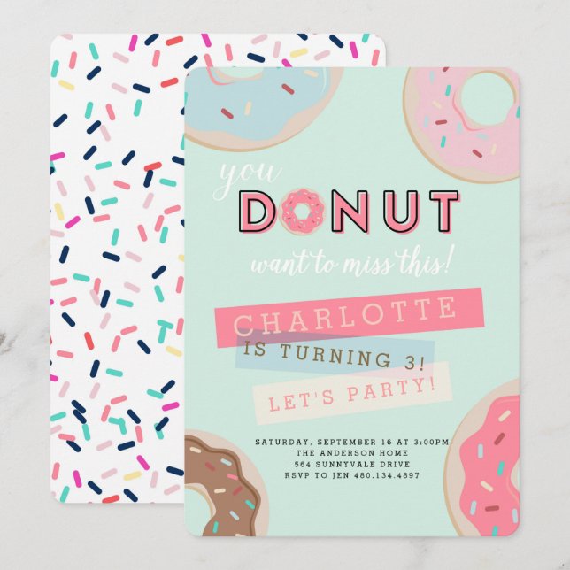 Doughnut Birthday Invitation - Doughnut Miss This  (Front/Back)