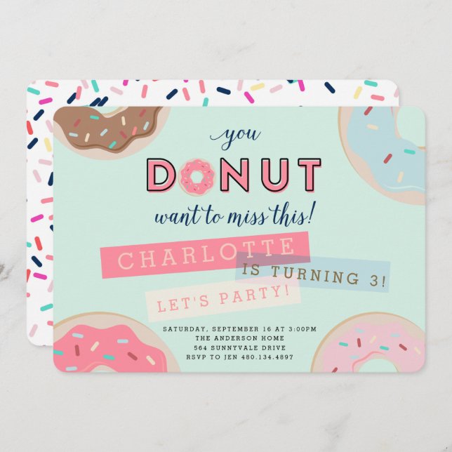 Doughnut Birthday Invitation - Doughnut Miss This  (Front/Back)