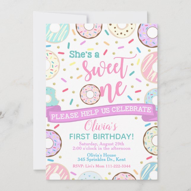 Doughnut Birthday Invitation Sweet One Party (Front)