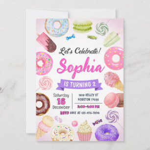 Doughnut Birthday Invitation, Sweets Candy, Doughn Invitation
