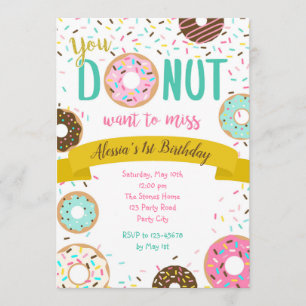 Doughnut Birthday Invitations Sprinkle Gold Pink T
