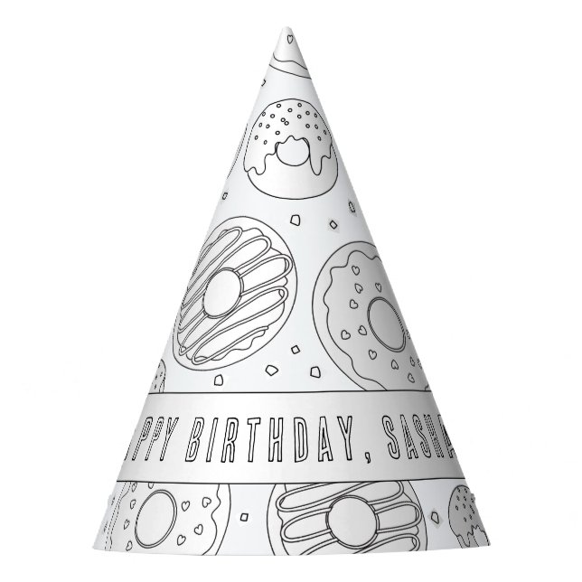 Doughnut Birthday Party - Colour Your Own Party Ha Party Hat (Front)