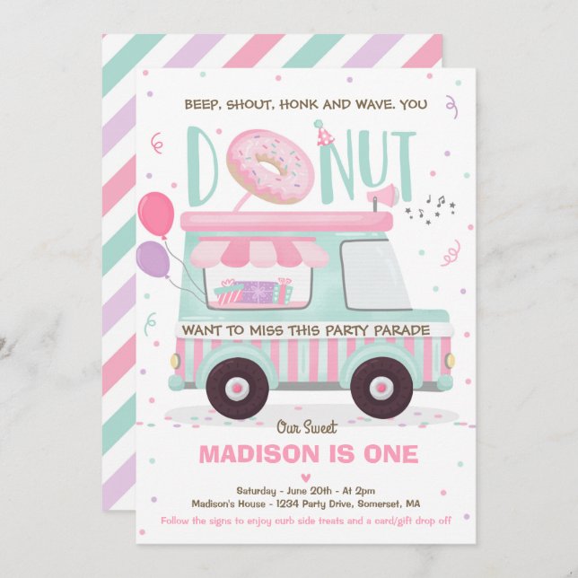 Doughnut Birthday Party Drive By Birthday Parade Invitation (Front/Back)