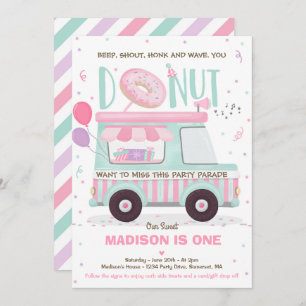 Doughnut Birthday Party Drive By Birthday Parade Invitation