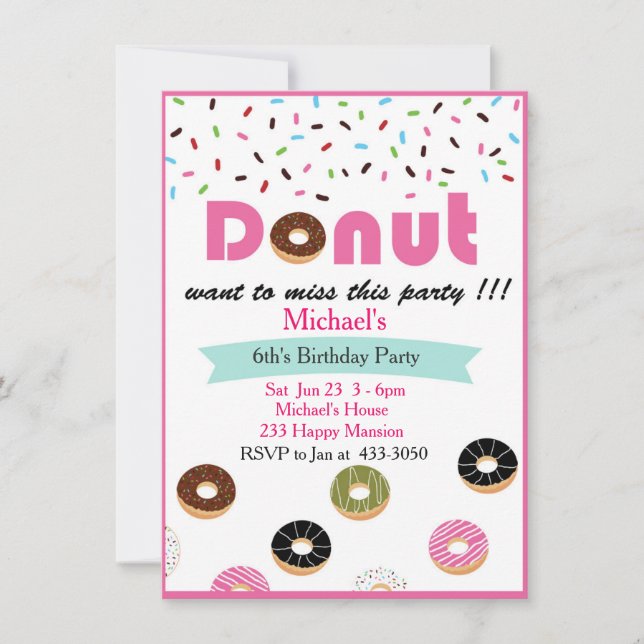 Doughnut Birthday Party Invitation (Front)