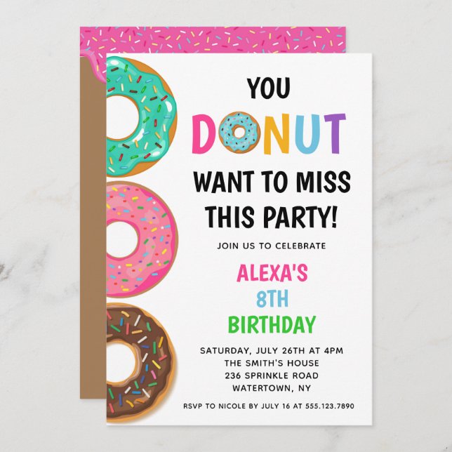 Doughnut Birthday Party Invitation (Front/Back)