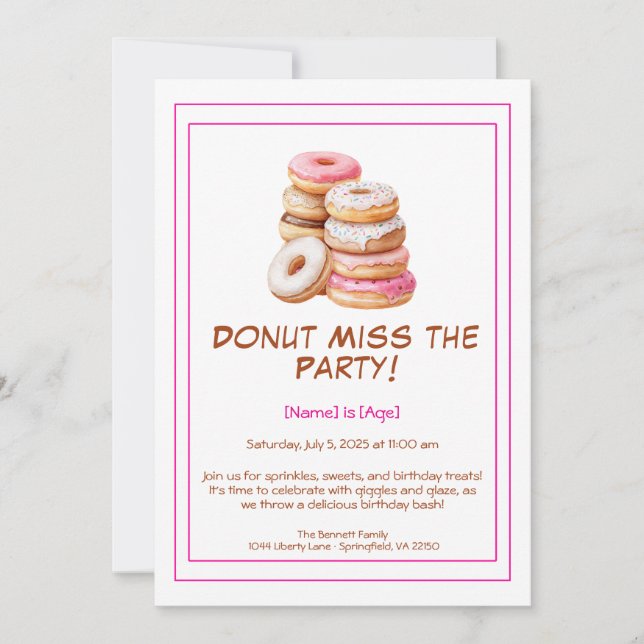 Doughnut Birthday Party Invitation – Colourful & F (Front)