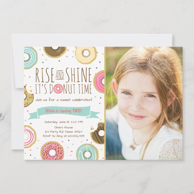Doughnut Birthday Party Invitation Rise and Shine (Front)