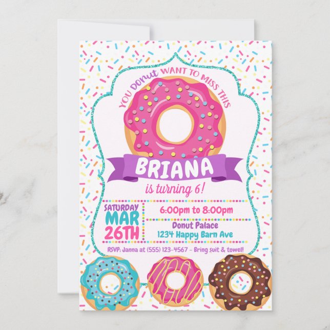 Doughnut Birthday Party Invitations Doughnut Sprin (Front)