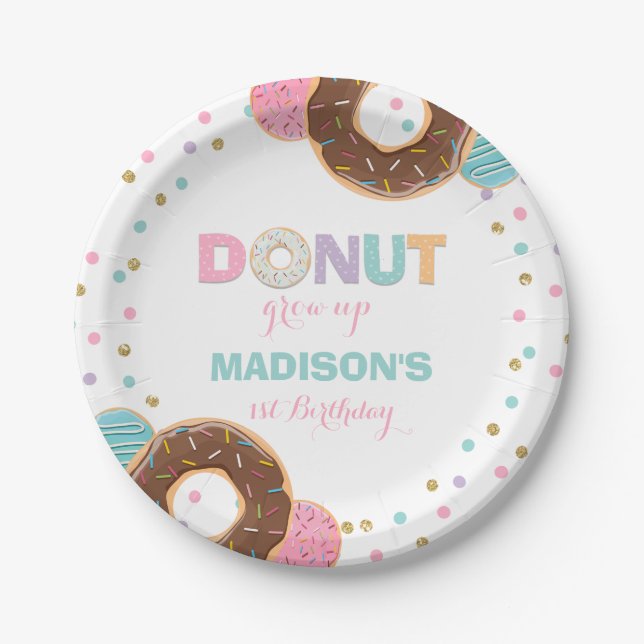 Doughnut Birthday Party Paper Plate 7" Doughnut Gr (Front)