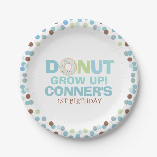 Doughnut Birthday Party Paper Plate 7" Doughnut Gr (Front)