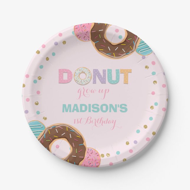 Doughnut Birthday Party Paper Plate 7" Doughnut Gr (Front)