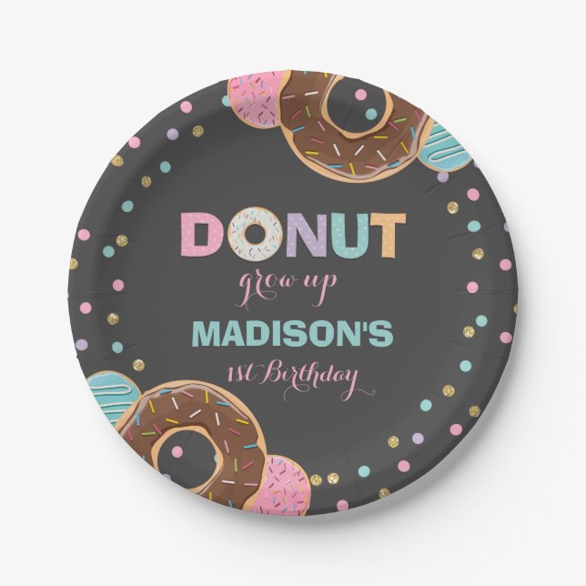 Doughnut Birthday Party Paper Plate 7" Doughnut Gr (Front)