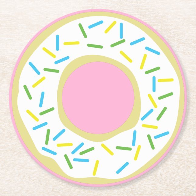 Doughnut Birthday Party Round Paper Coaster (Front)