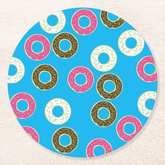 Doughnut Birthday Party Round Paper Coaster (Front)
