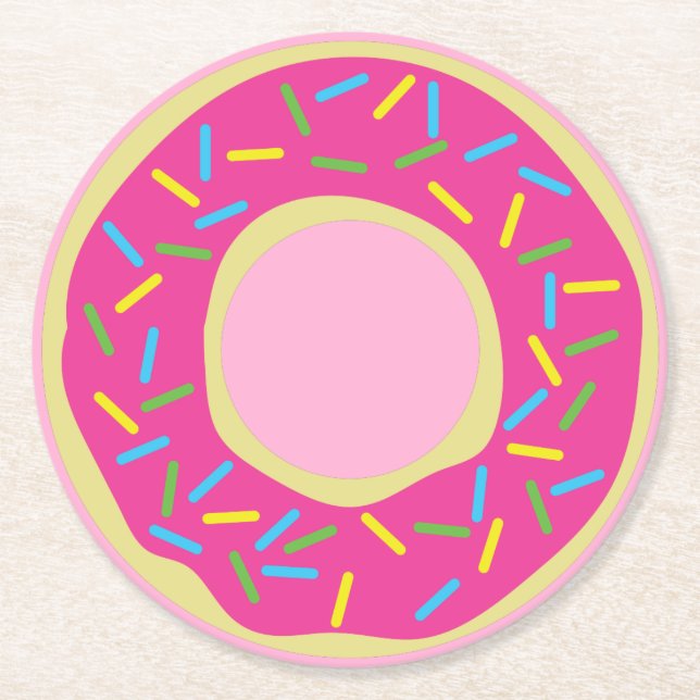 Doughnut Birthday Party Round Paper Coaster (Front)