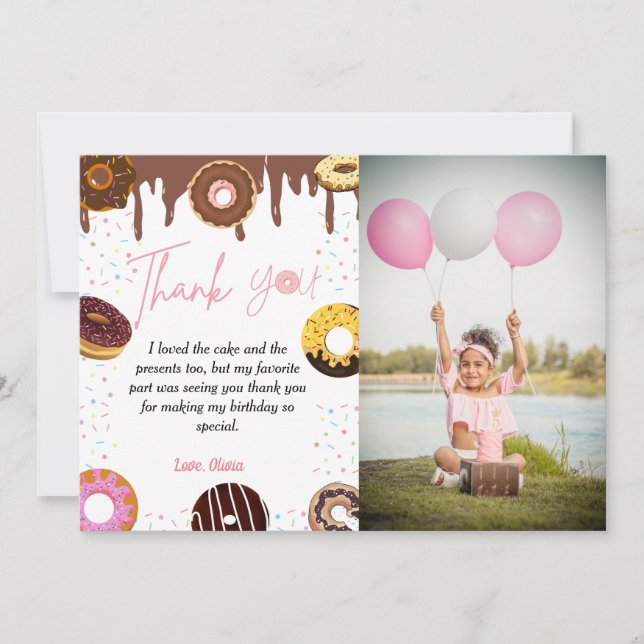 Doughnut birthday party theme birthday thank you c invitation (Front)