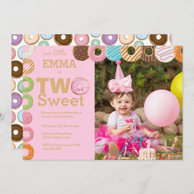 Doughnut Birthday | Two Sweet  Invitation (Front/Back)