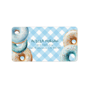 Doughnut Blue Gingham Address Labels