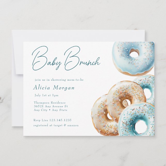 Doughnut | Blue Gingham Boy Baby Shower Invitation (Front)