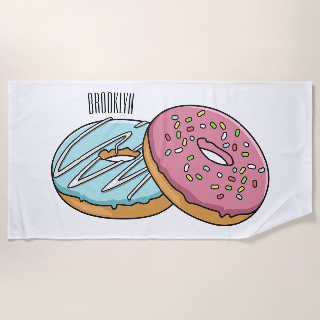 Doughnut cartoon illustration beach towel (Front)