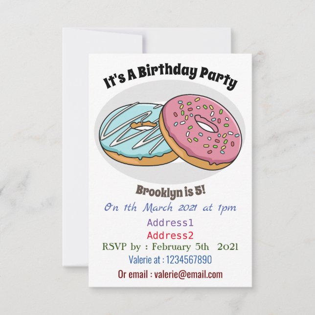 Doughnut cartoon illustration invitation (Front)