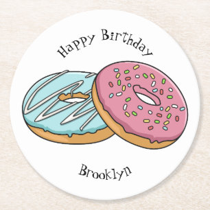 Doughnut cartoon illustration round paper coaster