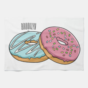 Doughnut cartoon illustration  tea towel