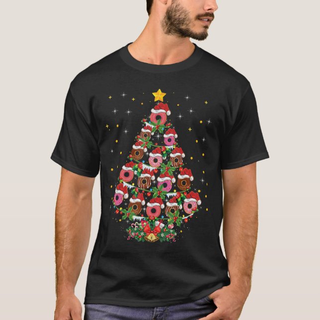Doughnut Christmas Tree Santa Doughnuts Fast Food  T-Shirt (Front)