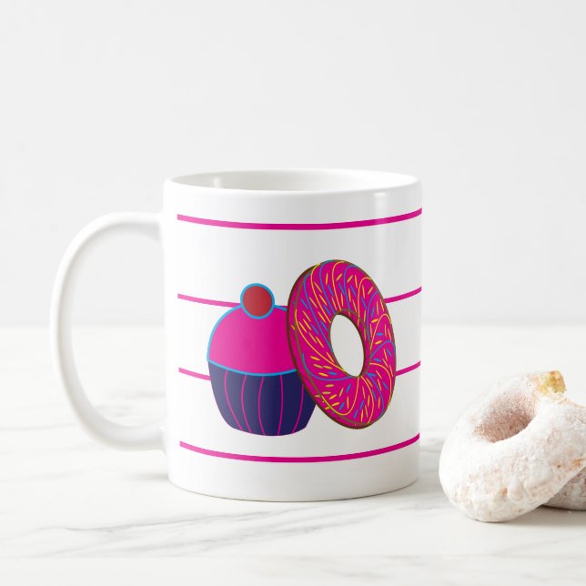 Doughnut Cupcake Pink Stripe Coffee Mug (With Donut)