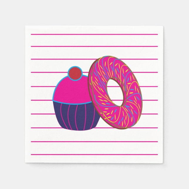 Doughnut Cupcake Pink Stripe Pattern Napkin (Front)