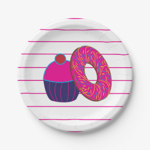 Doughnut Cupcake Pink Stripe Pattern Paper Plate