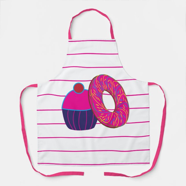 Doughnut Cupcake Pink Stripes Apron (Front)