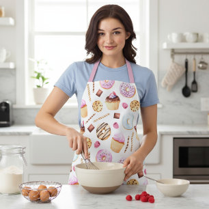 Doughnut Cupcake Watercolor Sweet Tasty Girly Patt Apron