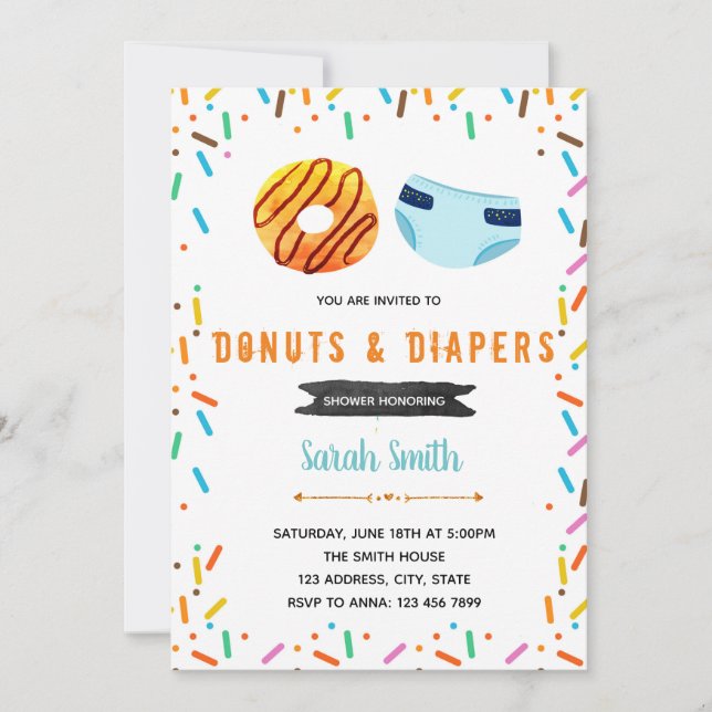 Doughnut diaper party invitation (Front)