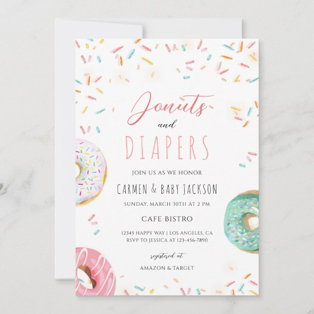 Doughnut Diapers Coed Baby Shower Sprinkle Invitation (Front)