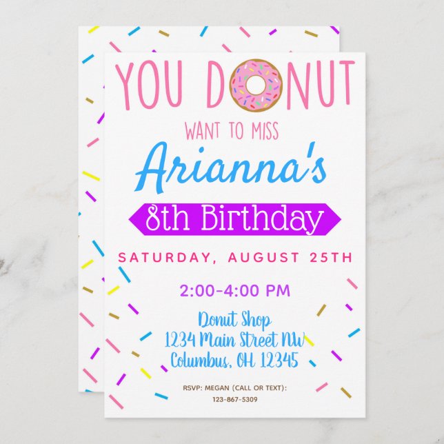 Doughnut, Doughnut Kids Birthday Party Invite (Front/Back)