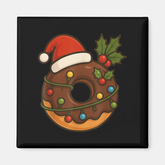 Doughnut Doughnut Merry Xmas Santa Hat Christmas B Magnet (Front)
