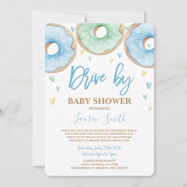 Doughnut Drive by Baby Shower boy Invitation (Front)