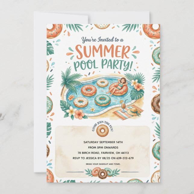 Doughnut end of summer pool party invitation (Front)