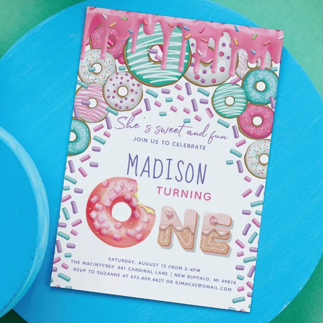 Doughnut First Birthday Invitation Sprinkles  (Creator Uploaded)