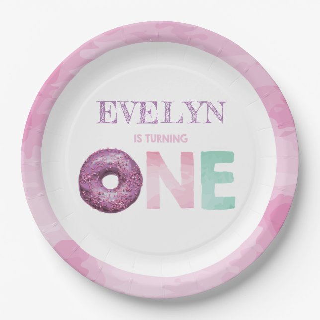 Doughnut First Birthday Personalised Paper Plate (Front)